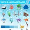 imageVATOS Track Toys 183 Pcs Shark Race Car Toys for Boys Girls 3 4 5 6 7 9 Year Bendable Flexible Racetrack Cars with Shark ampamp Ball Ocean Theme Train Toys STEM Educational Playset Birthday Gift