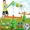imageVATOS Water Sprinkler Baseball Toy for Kids 4 in 1 Dinosaur Sprinklers 360 Rotating Spray ampamp Splash Baseball ampamp Water Ball Toy Summer Outdoor Water Play Games for Yard Backyard Garden LawnGreen