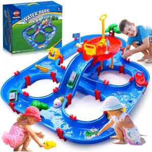 imageVATOS 2Tier Water Table for Toddlers in Summer100PCS DIY Waterways Playset with Pump for Outside YardBeachPoolside Activity Sensory Play Table Addition for Kids Boys Girls Age 3 4 5 6 Year Old