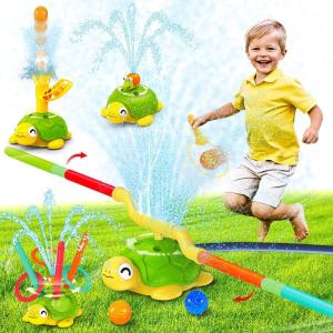 imageVATOS 4in1 Turtle Water Sprinkler for Kids Outdoor Toys with Snail Splash Ring Toss Catch Ball Game ampamp Hurdle Play 360Roating Spray Summer Fun Backyard Garden Lawn for Toddlers Kids Boys 38Green