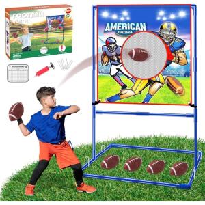 imageVATOS Football Toss Target Games with 4 Inflatable Footballs  Indoor Outdoor Backyard Throwing Sport Toy for Kids Football Passing Targets Party Game for Boys Girls and Family Fun PlayBlue
