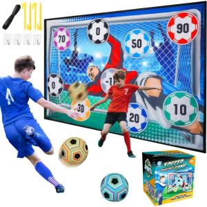 imageVATOS Toy Soccer Ball Game Set for Boys and Girls Indoor Outdoor Backyard Toss Soccer Goal Game with 2 Balls 1 Flannel Target Soccer Toys for 35 68 812 Years Old Kids BirthdayBlue