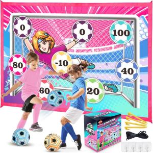 imageVATOS Toy Soccer Ball Game Set for Boys and Girls Indoor Outdoor Backyard Toss Soccer Goal Game with 2 Balls 1 Flannel Target Soccer Toys for 35 68 812 Years Old Kids BirthdayPink