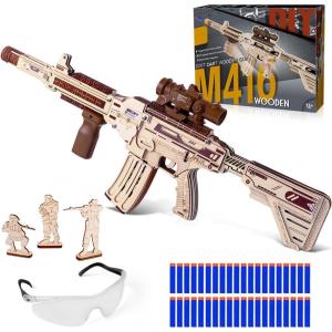 imageVATOS Wooden Gun Puzzles 3D Wood Puzzles Gun for Adult with Foam Soft Bullet Electric Wooden M416 Rifle Puzzle Toy Model Wood Puzzle DIY Building Kits for Adult Christmas Birthday Gift