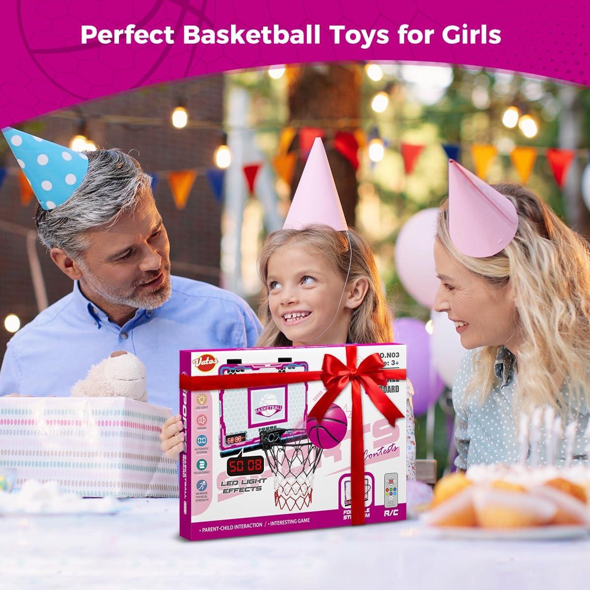 imageVATOS Basketball Hoop for Girls Indoor Pink Basketball Hoop with 7 Color Lights Electronic Scoreboard ampamp Remote Controller Basketball Set Toys Birthday Gifts for Girls Kids Teens 512