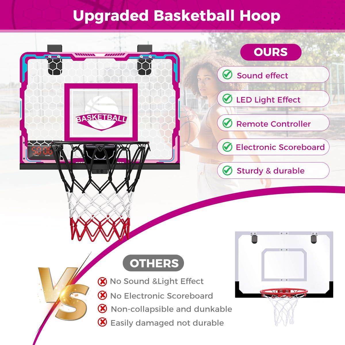 imageVATOS Basketball Hoop for Girls Indoor Pink Basketball Hoop with 7 Color Lights Electronic Scoreboard ampamp Remote Controller Basketball Set Toys Birthday Gifts for Girls Kids Teens 512