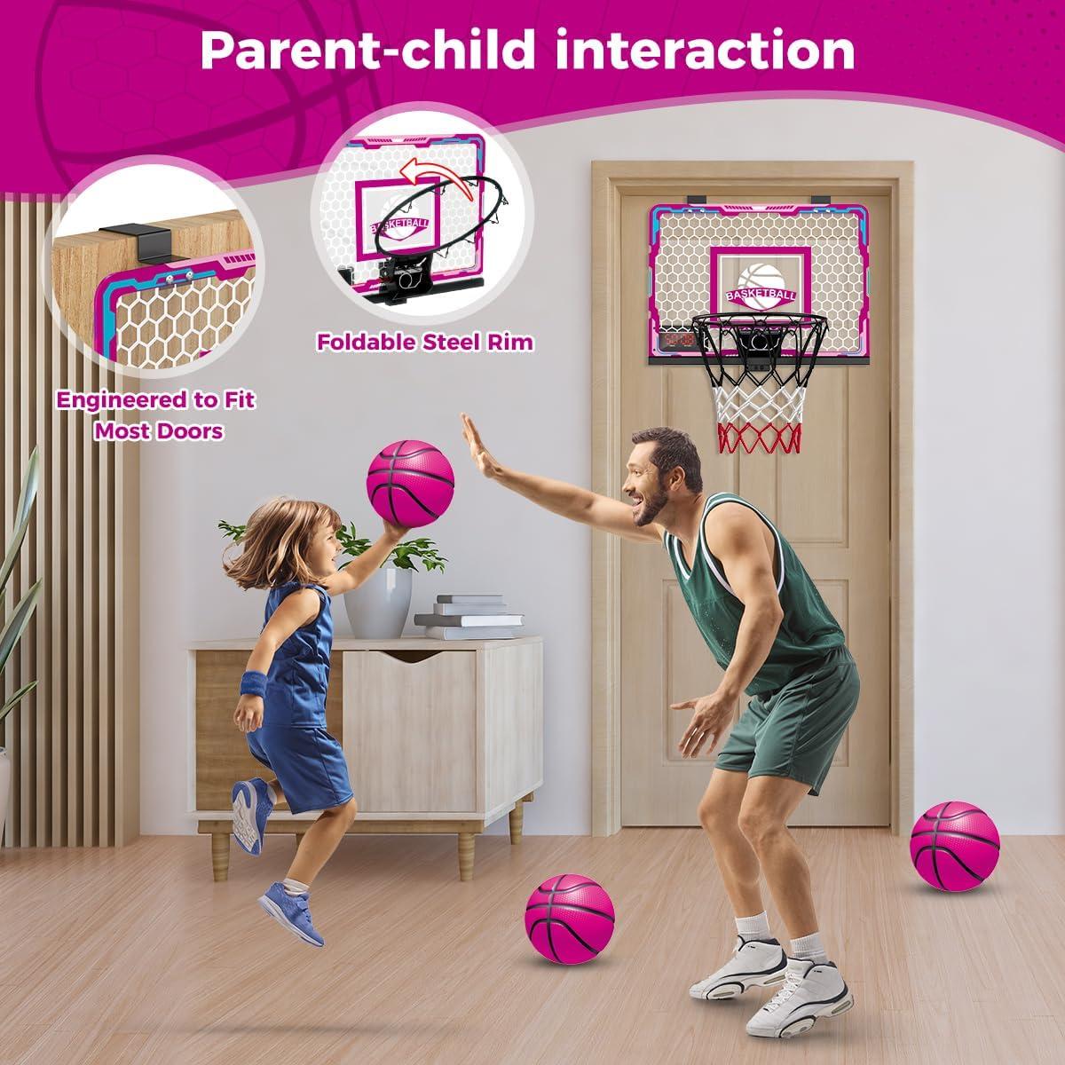 imageVATOS Basketball Hoop for Girls Indoor Pink Basketball Hoop with 7 Color Lights Electronic Scoreboard ampamp Remote Controller Basketball Set Toys Birthday Gifts for Girls Kids Teens 512