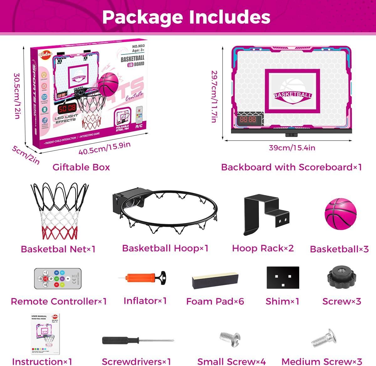 imageVATOS Basketball Hoop for Girls Indoor Pink Basketball Hoop with 7 Color Lights Electronic Scoreboard ampamp Remote Controller Basketball Set Toys Birthday Gifts for Girls Kids Teens 512