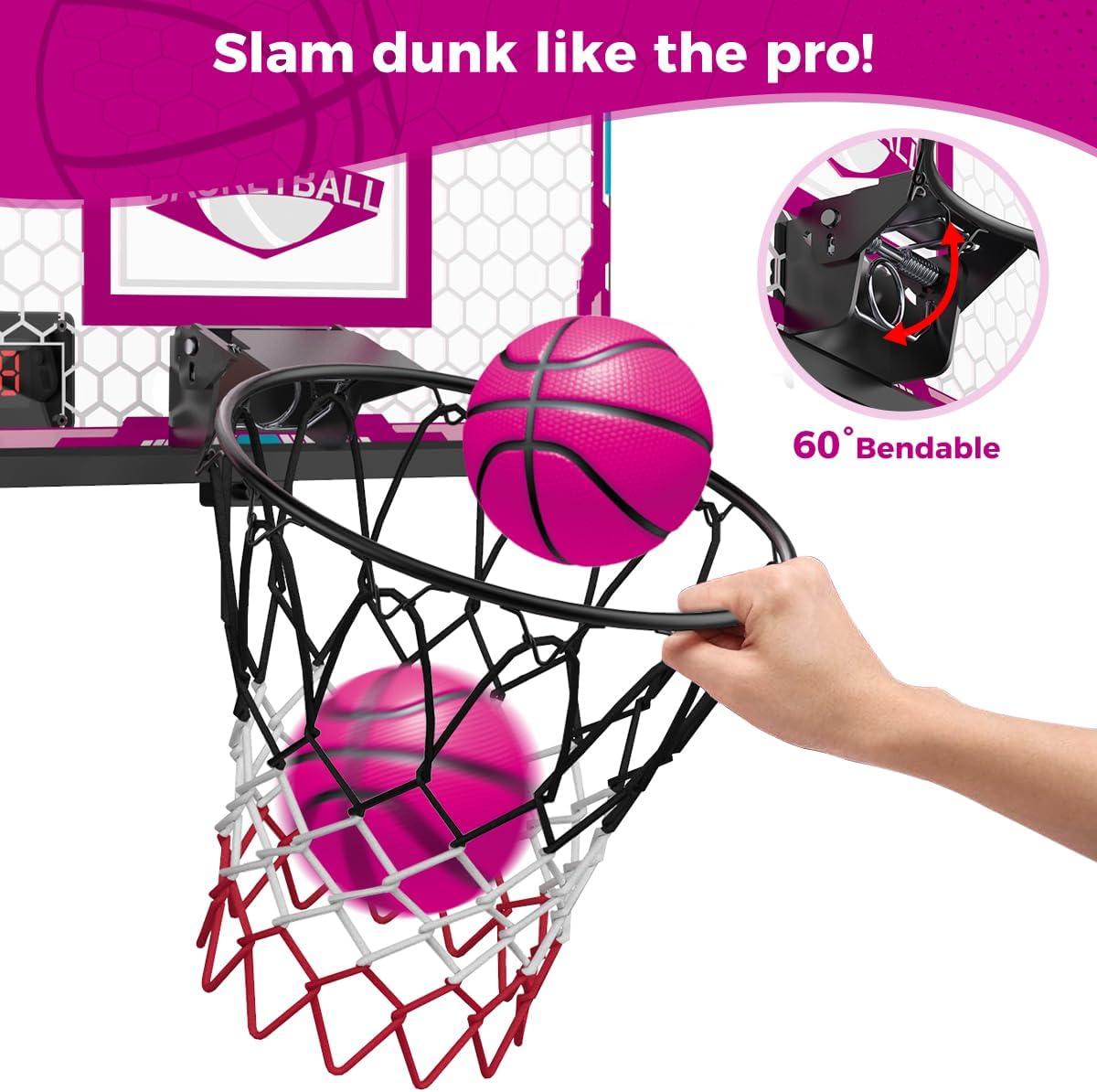 imageVATOS Basketball Hoop for Girls Indoor Pink Basketball Hoop with 7 Color Lights Electronic Scoreboard ampamp Remote Controller Basketball Set Toys Birthday Gifts for Girls Kids Teens 512