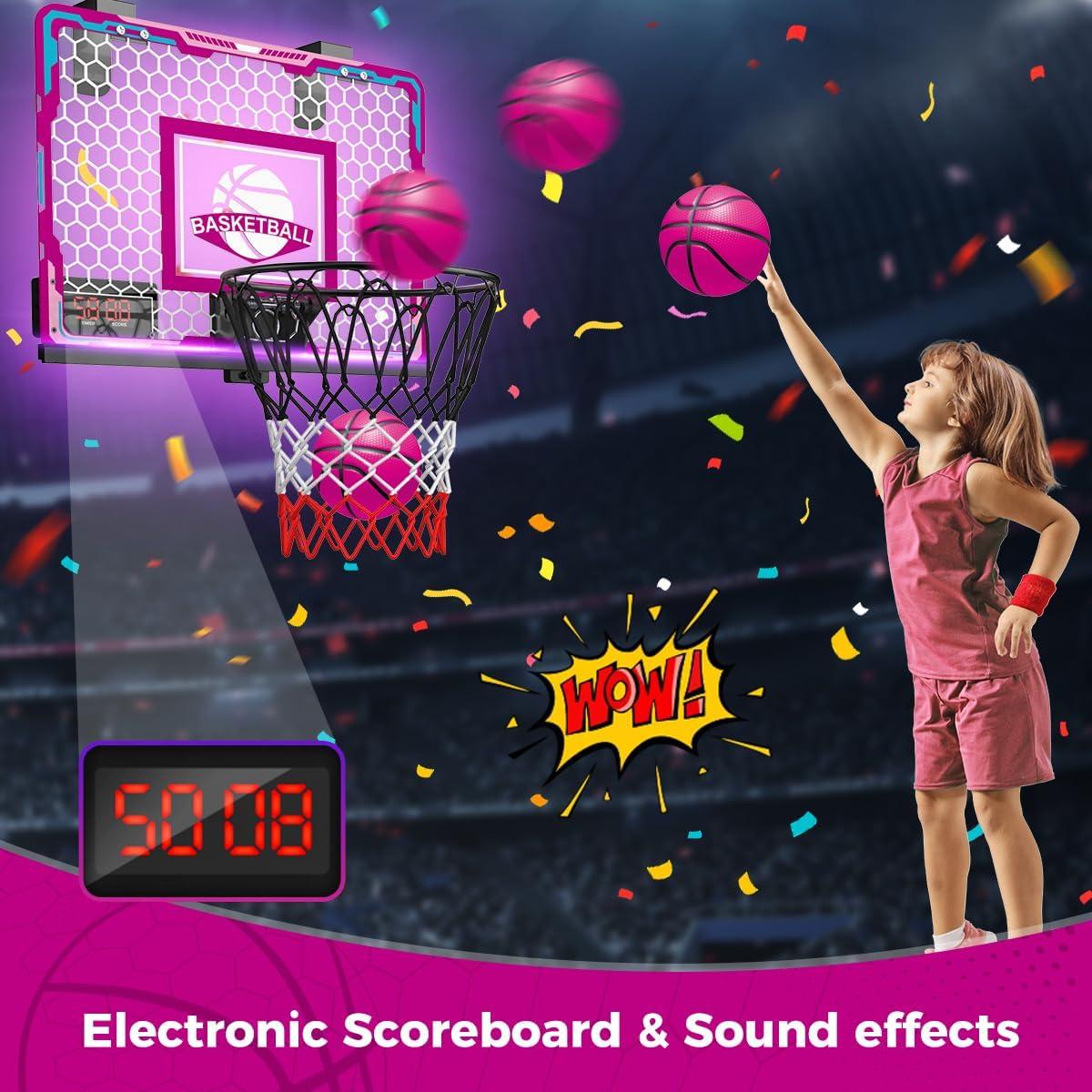 imageVATOS Basketball Hoop for Girls Indoor Pink Basketball Hoop with 7 Color Lights Electronic Scoreboard ampamp Remote Controller Basketball Set Toys Birthday Gifts for Girls Kids Teens 512