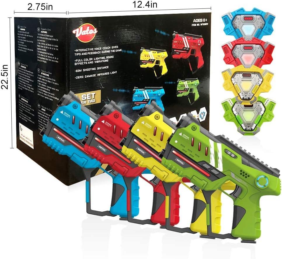 imageVATOS Laser Tag Guns  4 Gun 4 Vest Multiplayer Game Set  Indoor Outdoor Battle Games for Kids ampamp Adults
