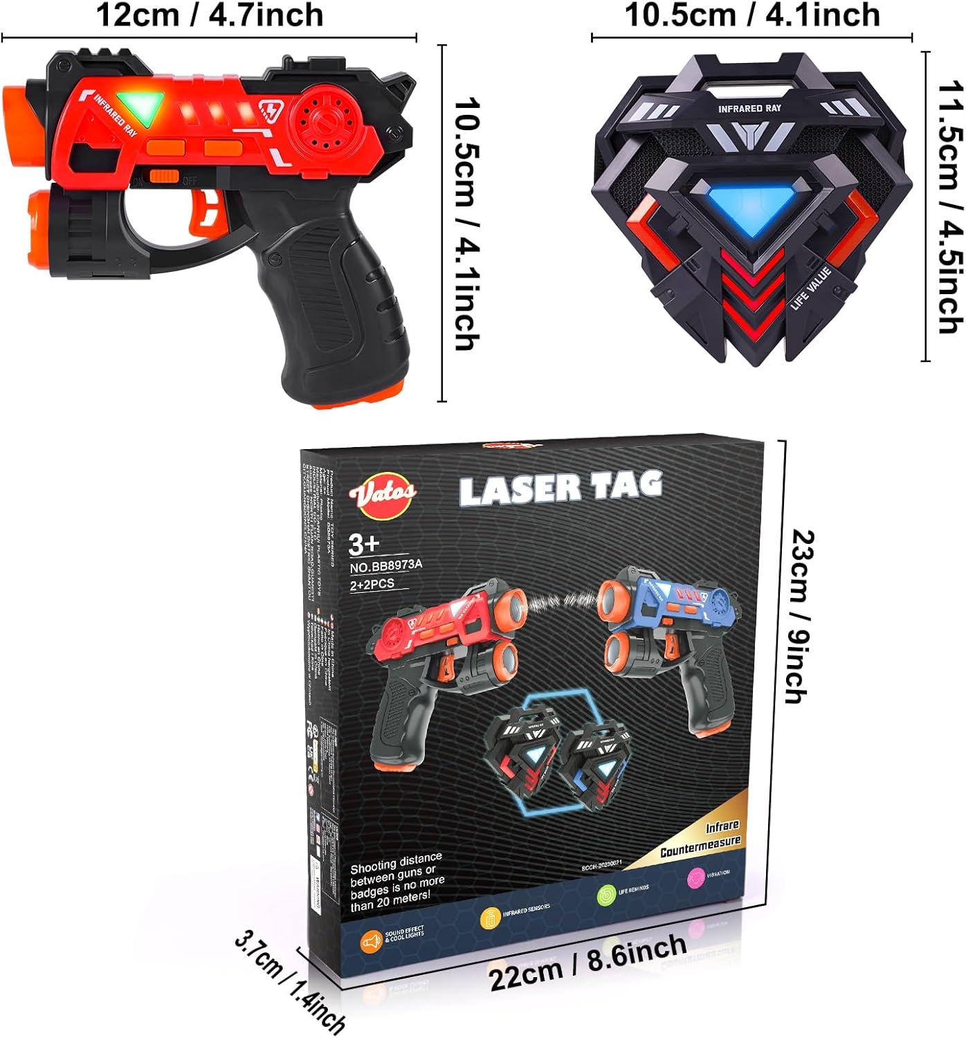 imageVATOS Laser Tag Guns Set Infrared Mini Laser Tag for Kids with Badges 2 Pack Laser Tag Game 2 Players Indoor Outdoor Laser Tag Blaster Group Activity Fun Toy for Kids Age 4 5 6 7 Boys Girls