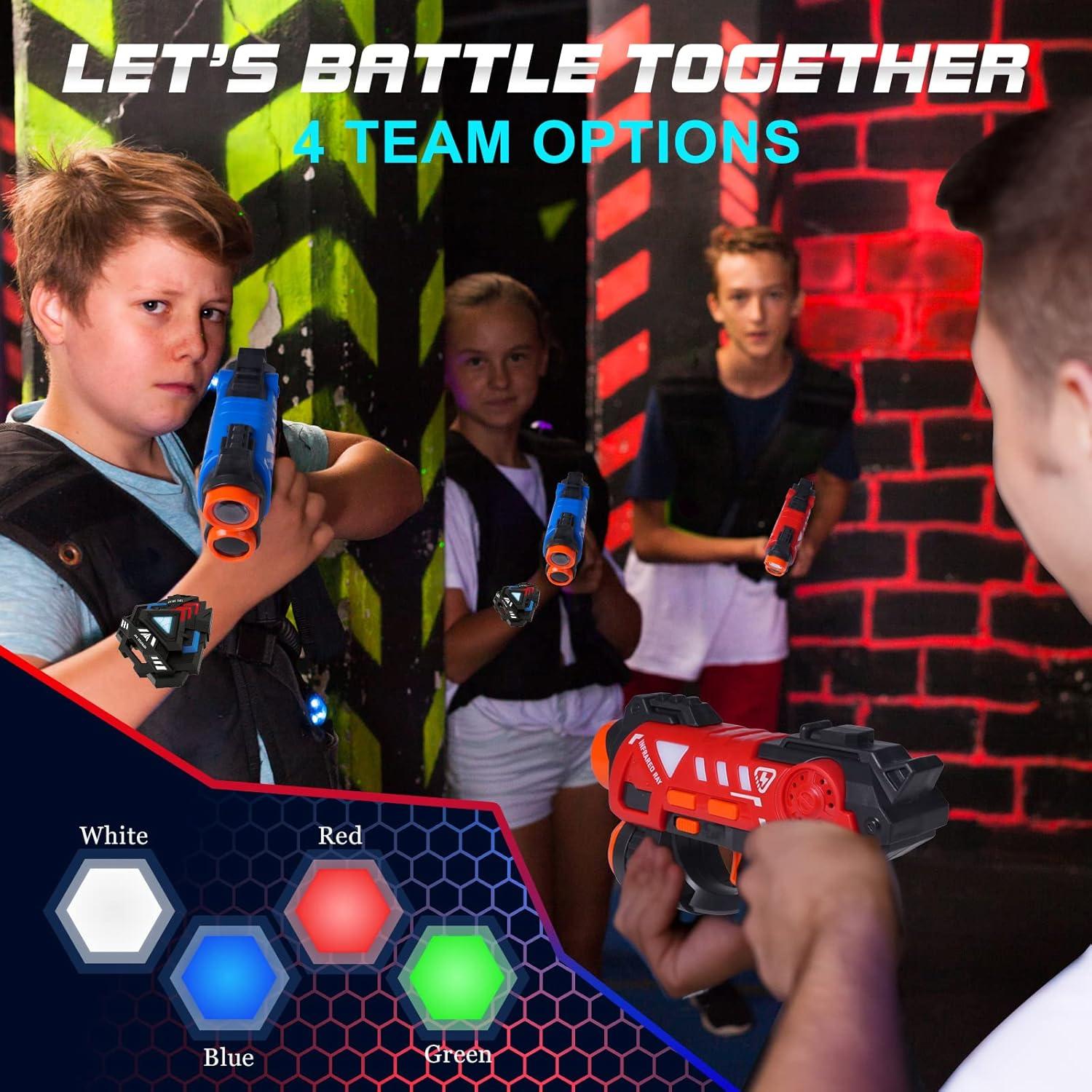imageVatos Laser Tag Guns SetInfrared Mini Laser Tag for Kids with Badges 4 PackLaser Tag Game 4 Players Indoor OutdoorLaser Tag BlasterGroup Activity Fun Toy for Kids Age 4 5 6 7 Boys Girls