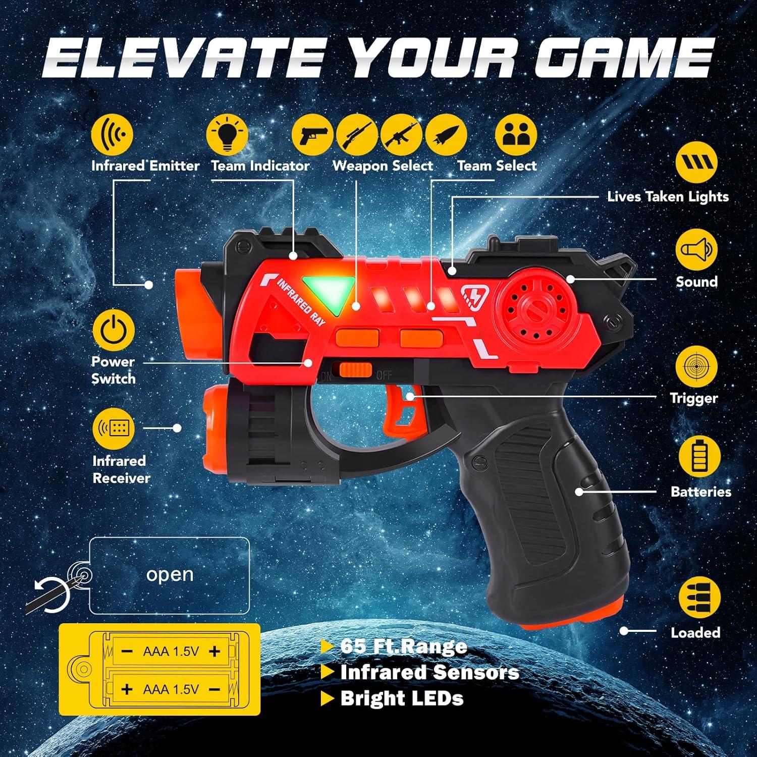 imageVatos Laser Tag Guns SetInfrared Mini Laser Tag for Kids with Badges 4 PackLaser Tag Game 4 Players Indoor OutdoorLaser Tag BlasterGroup Activity Fun Toy for Kids Age 4 5 6 7 Boys Girls
