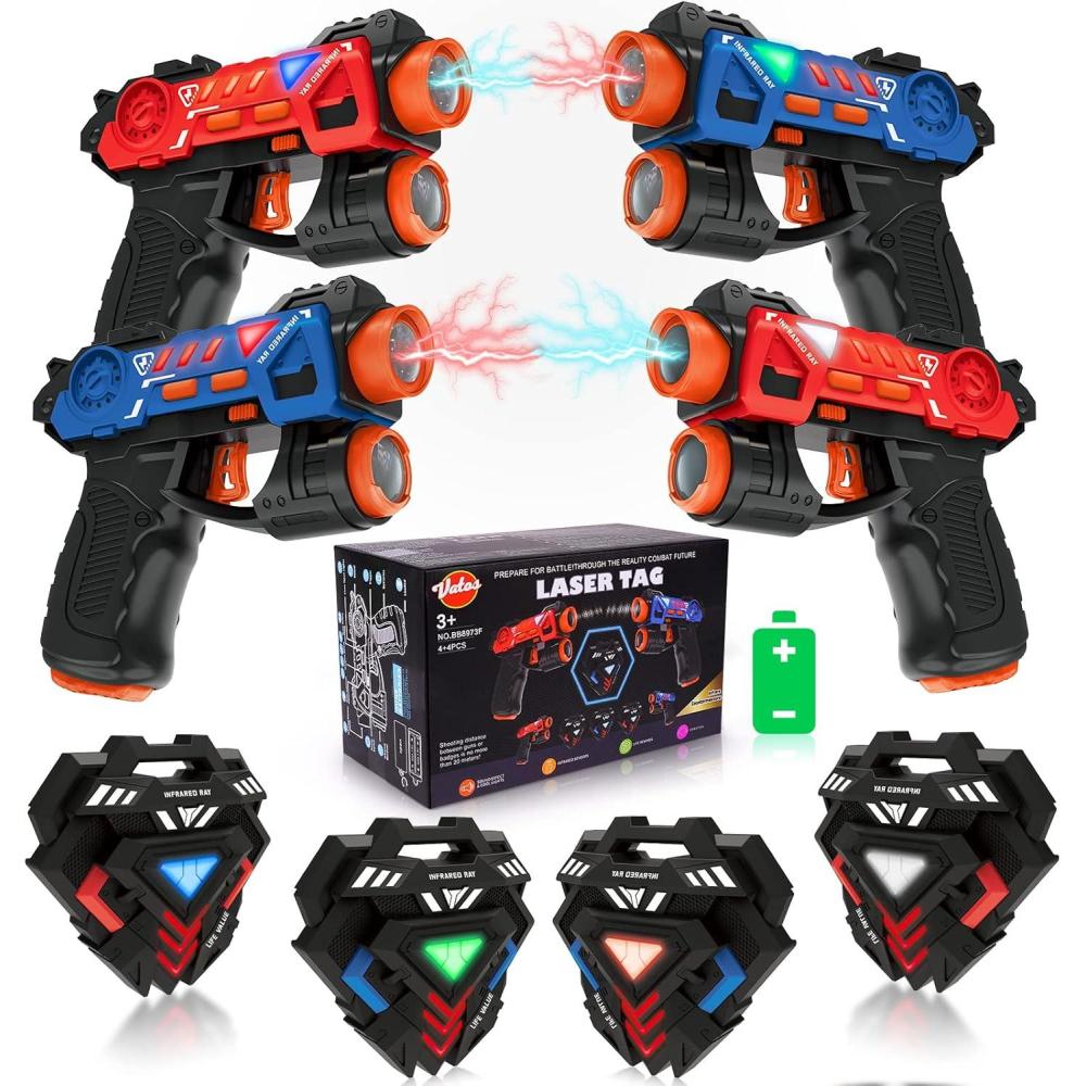imageVatos Laser Tag Guns SetInfrared Mini Laser Tag for Kids with Badges 4 PackLaser Tag Game 4 Players Indoor OutdoorLaser Tag BlasterGroup Activity Fun Toy for Kids Age 4 5 6 7 Boys Girls