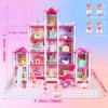 imageVATOS Dollhouse for Girl5 Story 17 Rooms Luxury Pink Dollhouse DIY Play Doll Room Set with Light Strip4 Dolls4 Puppy and Doll Furnitures Dream Christmas Birthday Toy Gift for Girls 3 4 5 6 7 8