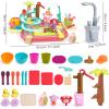 imageVATOS Electric Faucet Manual Pump 2 in 1 Play Sink with Running Water Duck Slide Water Table Kitchen Sink Toy Floating Pool Toy Fishing Game Kids Pretend Play Dishwasher Set for Girls Boys Ages 3