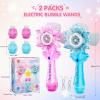 imageVATOS Rechargeable Bubble Wand 2 Pack for Kids Girls Boys LED Light ampamp Music Electric Bubble Machine Toy Automatic Snowflake Bubble Blower Gun with 2 Windmill ampamp 4 Bubble Solutions for Outdoor Party
