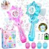 imageVATOS Rechargeable Bubble Wand 2 Pack for Kids Girls Boys LED Light ampamp Music Electric Bubble Machine Toy Automatic Snowflake Bubble Blower Gun with 2 Windmill ampamp 4 Bubble Solutions for Outdoor Party