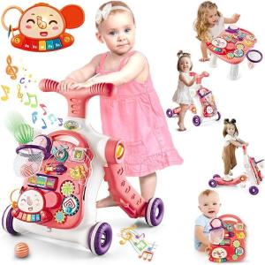 imageBaby Walker 5 in 1VATOS SittoStand Learning WalkerAssemble as ScooterBalance BikePush WalkerActivity TableDetachable PanelPush Walkers Toys with Music for Toddlers Infant Boys GirlsPink
