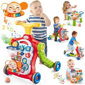 imageBaby Walker 5 in 1VATOS SittoStand Learning WalkerAssemble as ScooterBalance BikePush WalkerActivity TableDetachable PanelPush Walkers Toys with Music for Toddlers Infant Boys GirlsRed
