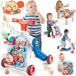 imageBaby Walker 5 in 1VATOS SittoStand Learning WalkerAssemble as ScooterBalance BikePush WalkerActivity TableDetachable PanelPush Walkers Toys with Music for Toddlers Infant Boys GirlsBlue