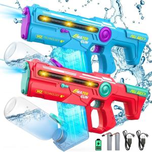 imageVATOS 2 Pack Electric Water Gun for Adults Kids 32 FT Long Range Automatic ampamp Manual 1200CC Large Capacity Powerful Water Gun with Light Rechargeable Water Pistol Squirt Gun for Boys Girls Summer Toy