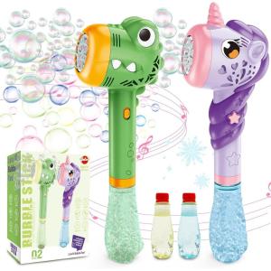imageVATOS 2PCS Automatic Bubble Wands Bubble Maker Gun with Light ampamp Music for Girls Boys Fantasty Bubble Maker Machine with 2 Bubble Refill Solution Party Wedding Birthday Gift for Toddlers Kids