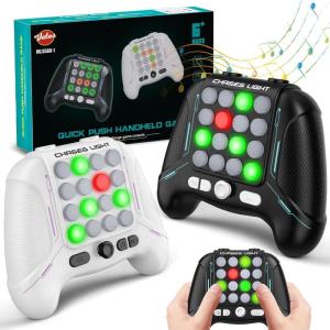 imageVATOS 2PCS Quick Push Fidget Game Handheld Black ampamp White Electric Pop Game with 5 Gameplay Modes Handheld Game Controller Portable Toy for 6 7 8 9 Year Old Kids Boys Girls Teens Adults