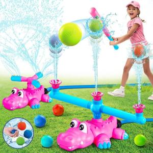 imageVATOS 4in1 Sprinkler Toy Baseball for Kids Crocodile Water Outdoor Game with Baseball 360 Roating Spray Water Toys Summer Yard Garden Pool Outdoor Game for Toddlers Girls Boys