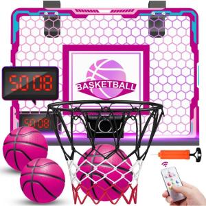 imageVATOS Basketball Hoop for Girls Indoor Pink Basketball Hoop with 7 Color Lights Electronic Scoreboard ampamp Remote Controller Basketball Set Toys Birthday Gifts for Girls Kids Teens 512