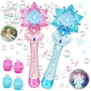 imageVATOS Bubble Wands 2 Packs for Kids Automatic Bubble Blower Machine Light ampamp Music Snowflake Bubble Wand with 2 Windmill ampamp 4 Bottles Bubble Solutions Bubble Toy for Toddler Girl Boys Adult Party
