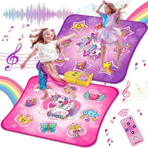 imageVATOS Double Dance Mat for Girls  4 Game Modes ampamp 9 Challenge Levels with Adjustable Volume Led Light ampamp Wireless Bluetooth  Music Play Mat Birthday Gifts Toys for Kids Ages 3 4 5 6 7 8 9 Years Olds