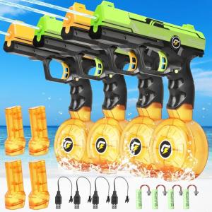 imageVATOS Electric Water Blaster Squirt Pistol Toy  4 Pack Rechargeable Automatic Water Pistols with 450CC58CC Large Capacity  32 FT Squirt Toys Summer Beach Pool Outdoor Toys for Kids Adults