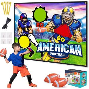imageVATOS Football Toss Target Games with 2 Soft Footballs Indoor Outdoor Backyard Hanging Football Goal Throwing Game Football Toy Passing Targets Party Game for Boys Girls and Family Fun Play Blue