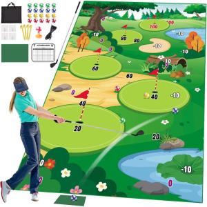 imageVATOS Golf Chipping Game Mat with Club Golf Practice Mats Golf Training Mat Indoor Outdoor for Kids Adults Family Golf Hitting Mat with 20 Balls Play Equipment Stick Chip Golf Set Backyard Game70inch47inch