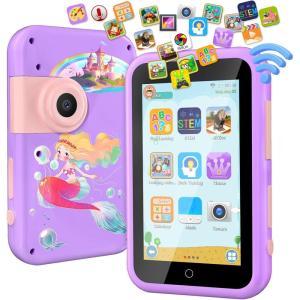 imageVATOS Kids Smart Phone Toy for Girls Boys 3 4 5 6 7 8 9 Years Old 4quot Large Touchscreen Mermaid Style Kids Cell Phone with Dual Camera Music Player Puzzle Game 8GB Memory Learning Toy Birthday GiftPurple