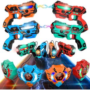 imageVATOS Realtime Data SYNC Laser Tag Set  Infrared Laser Tag Sets of 4 Guns 4 Vests Multi Player Lazer Tag Shooting Game for Kid Teen Age 612 yd Indoor ampamp Outdoor Play