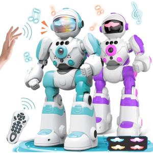 imageVATOS Robot Toys for Kids 2PCS Remote Control Robot with Record Voice ampamp Gesture Sensing Control Rechargeable Programmable Music Dancing Functions for Toddler Boys Age 3 4 5 6 7 8 Years Old