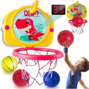 imageVATOS Toddler Basketball Hoop Indoors 2 in 1 Mini Basketball Hoop with Ring Toss Game for KidsDinosaur Basketball Hoop with Scoreboard Indoor OutdoorToys Gifts for Toddlers Boys Girls Ages 3 4 5 6