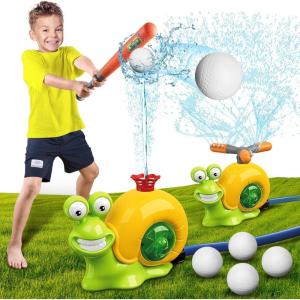 imageVATOS Water Sprinkler Baseball Toy for Kids Outdoor Play 2 in 1 Snail Summer Water Game with 2 Sprinkler Heads 360 Roating Spray Water Baseball for Boys Girls Summer Backyard Lawn Pool Party FunYellow