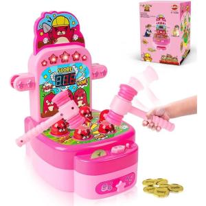 imageVATOS Whack Game Mole Mini Electronic Arcade Game with 2 Hammers Pounding Toys Toddler Toys for 3 4 5 6 7 8 Years Old Boys Girls Whack Game Mole Developmental Interactive ToyPink