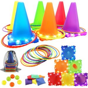 imageVATOS Light Up Carnival Game Toys for Kids  3 in 1 Ball ampamp Ring ampamp Bean Bag Cones Toss Game Play Set Multiple Throwing Target Models Outdoor Family Yard Party Gmaes for Kids Gift Birthday Xmas
