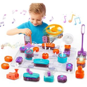 imageVATOS Science Circuit for Kids 53PCS DIY Electronics Exploration Kit with 150 Projects Physics Science Experiments Circuit Board Kit School Family STEM Educational Toy Gift for Boys Girls Ages 6