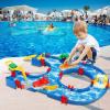 imageVATOS Kids Water Table Toy Outdoor in Summer 39pcs DIY Mini Water Park Building Blocks Toy on Table or LawnBeach Water Toy with 2 Boats for Kids in Summer Outdoor Backyard