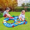imageVATOS Kids Water Table Toy Outdoor in Summer 39pcs DIY Mini Water Park Building Blocks Toy on Table or LawnBeach Water Toy with 2 Boats for Kids in Summer Outdoor Backyard