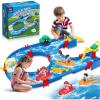 imageVATOS Kids Water Table Toy Outdoor in Summer 39pcs DIY Mini Water Park Building Blocks Toy on Table or LawnBeach Water Toy with 2 Boats for Kids in Summer Outdoor Backyard
