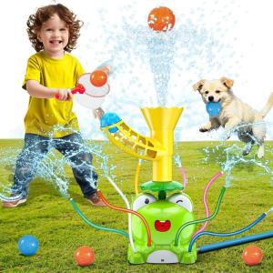imageVATOS Kids Outdoor Water Play Sprinklers 2 in 1 Frog Sprinkler Spinning Spray Game ampamp Catch Ball Game Toddler Summer Water Play Set Splash Water Play Toys for Boys Girls Dogs Pets Backyard Garden