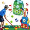 imageVATOS Golf Set for Kids 34PCS Kids Golf Clubs Kit with DoubleSided Golf Board Golf cart 4 Colorful Golf Clubs 14 Balls 2 Practice Holes ampamp Bases Golf mat Toddler Golf Set Game for Boys Girls