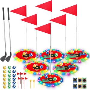 imageVATOS 2in1 Light up Golf Toy Set Golf Chipping Game ampamp Bean Bag Toss with 6 LED Targets 2 Clubs 18 Balls Night Golfs Play for Indoor Outdoor Party Yard Golfer Gifts Sports Toys for Kids 512